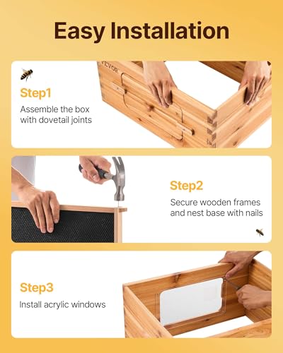 VEVOR Bee Hive 10 Frame Bee Hives Starter Kit, Beeswax Coated Fir Wood, 1 Deep + 1 Medium Bee Boxes Langstroth Beehive Kit, Transparent Acrylic Windows with Foundations for Beginners Pro Beekeepers - size: Deep Box x 1+ Medium Box x 1