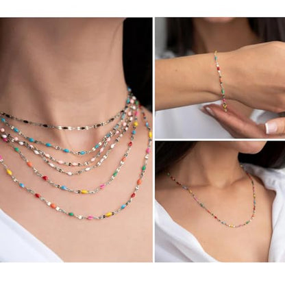 16.5FT Stainless Steel Enamel Chain 2MM Enamel Lip Chain for Jewelry Making - color: stainless steel(colorful)