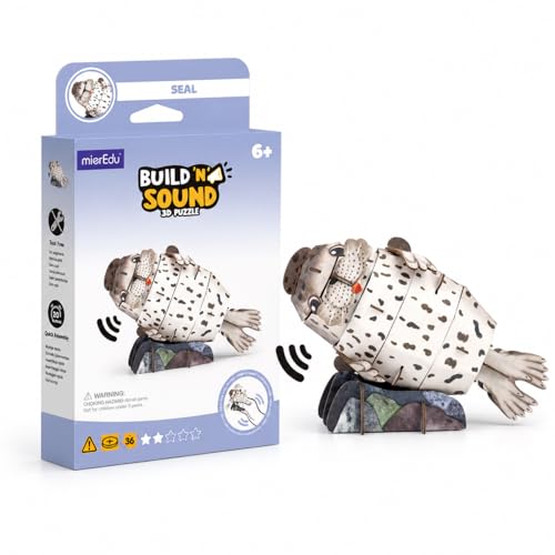 MierEdu Build 'N' Sound 3D Puzzle for Kids, Animal Puzzle with Sound Module, Educational STEM Craft Kit, FSC Paper Model Building Toy Gift for Ages 6+ - color: Seal