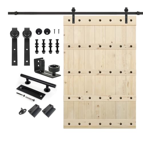 S&Z TOPHAND 54 in. x 84 in. Unfinished Big Copper Nail Knotty Barn Door with 10FT Sliding Door Hardware Kit/Solid Wood/Sliding Door/Single Surfaces