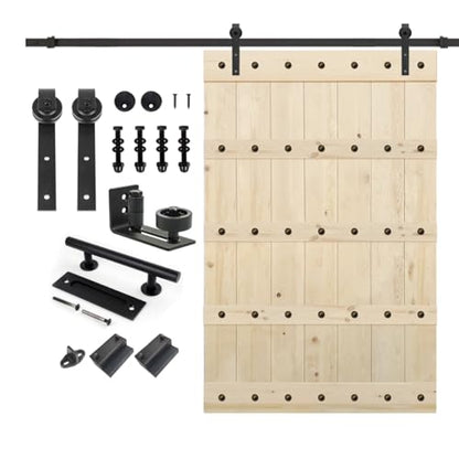 S&Z TOPHAND 54 in. x 84 in. Unfinished Big Copper Nail Knotty Barn Door with 10FT Sliding Door Hardware Kit/Solid Wood/Sliding Door/Single Surfaces
