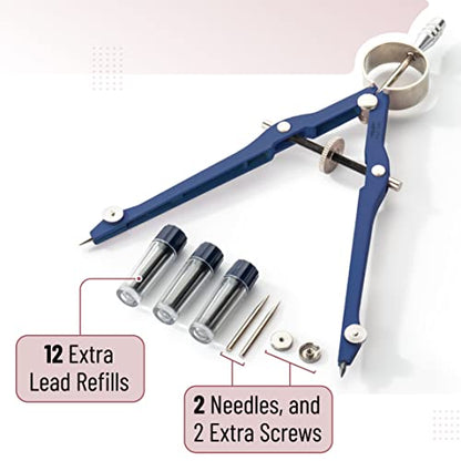Mr. Pen- Professional Compass for Geometry, Extra Lead - color: Blue