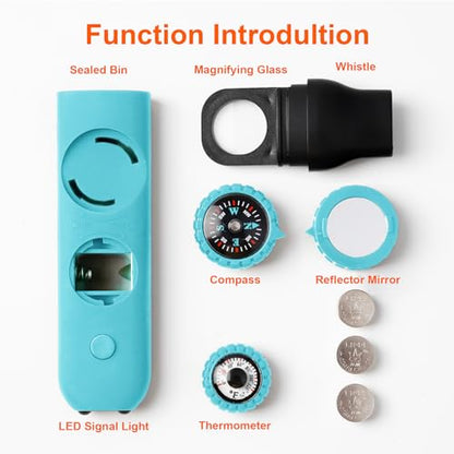 Emergency Survival Safety Whistle，Whistle for Kids with Lanyard,Compass,Thermometer,Ideal for Kayaking, Boating, Hiking, Camping, Climbing - color: TURQUOISE 2pcs