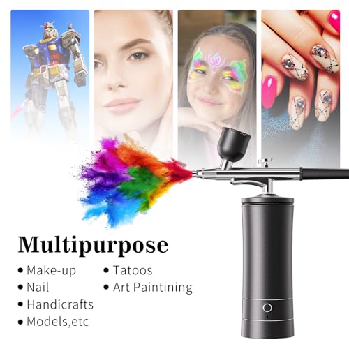 Airbrush Kit Air Brush Kit With Air Compressor Nail Charms Wireless Air Brush for Barber, Nail Art, Makeup, Model Painting(Black - with extension tube) - color: Black - With Extension Tube