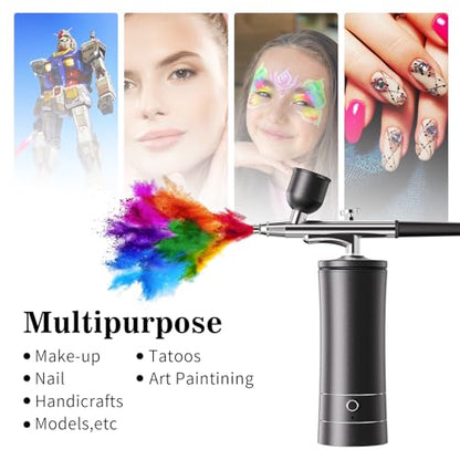 Airbrush Kit Air Brush Kit With Air Compressor Nail Charms Wireless Air Brush for Barber, Nail Art, Makeup, Model Painting(Black - with extension tube) - color: Black - With Extension Tube