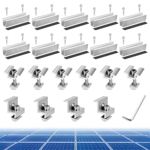 Solar Panel Mounting Kit -10 Rails,4 End+6 Mid Clamps,20 Screws,1 Allen Key for 4 Panels Side by Side,DIY Installation,Anodized Aluminum,Fits 1.18″ to 1.38″ Frames,Rustproof,for RV/Boat/Home Roofs