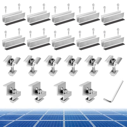 Solar Panel Mounting Kit -10 Rails,4 End+6 Mid Clamps,20 Screws,1 Allen Key for 4 Panels Side by Side,DIY Installation,Anodized Aluminum,Fits 1.18″ to 1.38″ Frames,Rustproof,for RV/Boat/Home Roofs