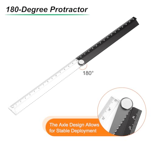 HARFINGTON 2pcs Folding Straight Ruler 30cm Metric Aluminum Alloy Protractor Foldable Angle Ruler Geometric Measuring Tool for Architects Artists Office, Black/Gray - color: Black/Gray