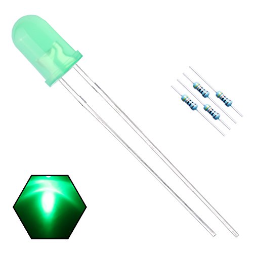 100pcs 5mm Green Lights LED Diodes (Green Lens) Diffused Round Lens 29mm Long Lead (DC 3V) +100pcs Resistors (for DC 6-12V) Included,Bulb Lamps Light Emitting Diode - color: [05] Green-green / 100pcs, style: 5mm Constant Light