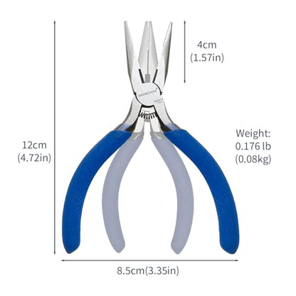 KAIHAOWIN 5" Mini Needle Nose Pliers - 5 Pack, Precision Small Long Nose Pliers for Jewelry Making & Wire Cutting, Spring Loaded Thin Needle Nose Pliers Set, Rustless High Carbon Steel - size: 5 Pack