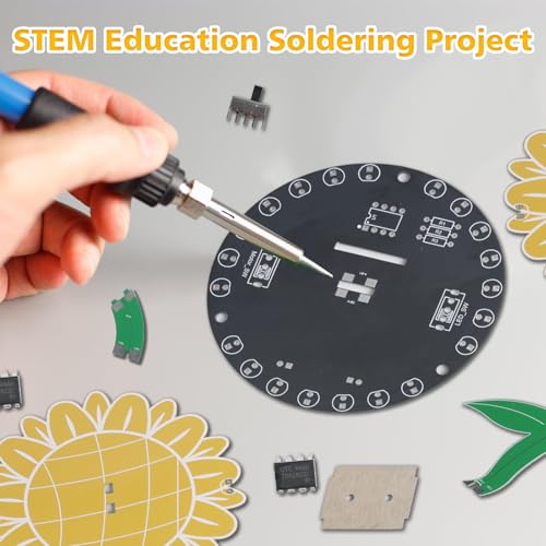Soldering Learning Kit, ICSTATION Heart Shaped LED Light Soldering Project Light Chasing Sunflower Soldering Practice Kit With RGB LEDDIY Rotating Sunflower Electronic Kit for Teenagers School Student