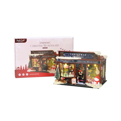 Hands Craft Christmas Wonderland DIY Miniature House Kit with Music & LED Lights – Holiday Storefront 3D Puzzle – Festive Craft Kit for Adults & Teens – Bookshelf Decor Winter Decorations