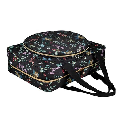 Portable Square Cross Stitch Starter Kits Bag Embroidery Project Bag Embroidery Tool Storage Tote Bag with Multifunctional Pockets, Bag Only (Black Leaves) - color: Black Leaves