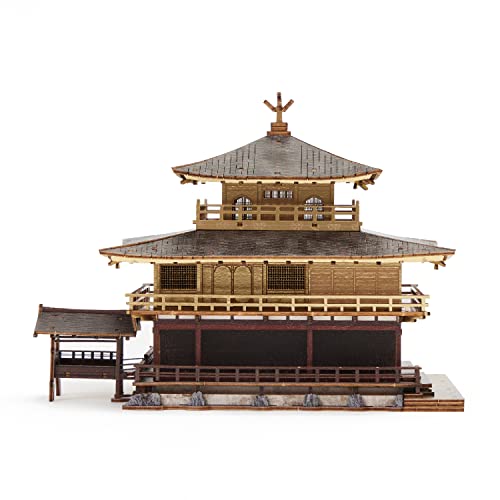 Kinkakuji Golden Temple Wooden Architecture 3D Puzzle - Fun DIY Wood Craft Kits - Ideal Gift for Birthdays and Party Favors - style: Golden Temple