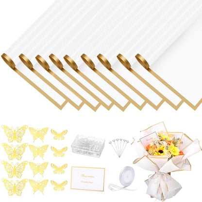 woric 93 Pcs White Flower Bouquet Wrapping Paper Kits - color: White
