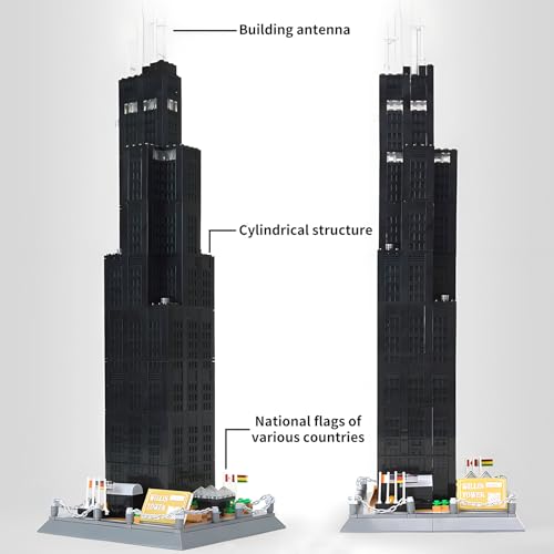 CAXIMSY Willis Tower Chicago Architecture Model Building Blocks Sets The Office Landmarks Skyline Set Toys Collection for Kids Adults 1241Pcs - color: Wlsds Architecture