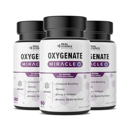 Real Science Oxygenate Miracle (Pack of 3) – Lung Support Supplement to Help Relieve Wheezing, Shortness of Breath, Rapid Heart Rate & Fatigue – for Clear Lungs & Breath Support, 60 Caps Each - size: Pack of 3