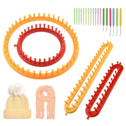 SATUY 4 Pcs Knitting Loom Kit, Scarf & Hat Loom with Crochet Hook & Needle - size: Rectangle 26/36cm+Round 19/29cm