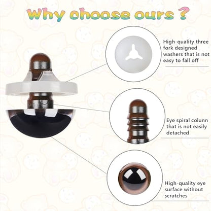 40pcs 35mm Brown Safety Eyes for Crocheting with Washers - size: 35mm