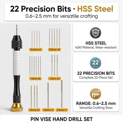 Pin Vise Hand Drill Manual With 22pcs Micro Drill Bits Set