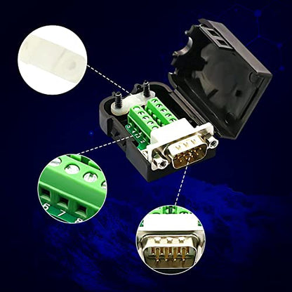 2PCS DB9 Male RS232 Solderless 9-Pin Breakout Connectors with Nuts - size: DB9 Male with Nut