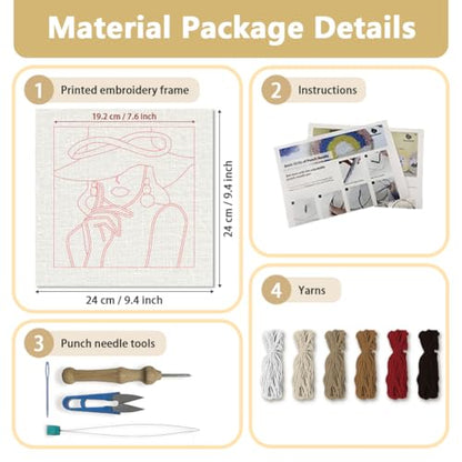 Doodlream Elegant Lady DIY Punch Needle Embroidery Kit for Adult Beginner, 9.4" Woman Wearing Hat Punch Stitching Craft Set for Starter with Frame, Fabric Pattern, Threader, Yarn, Pinch Needle - color: Elegant Lady