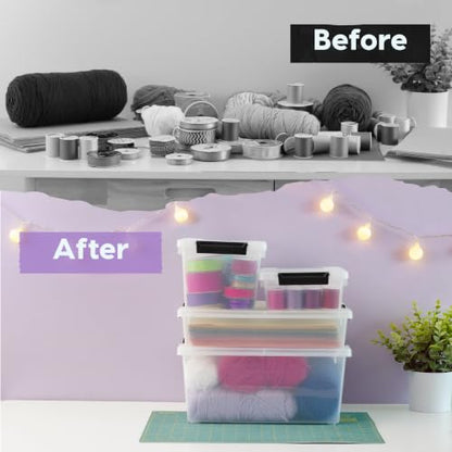 IRIS USA 4-Pack 6 Qt Storage Bins with Lids, Clear/Black - color: Clear/Black, size: 6 Qt. - 4 Pack