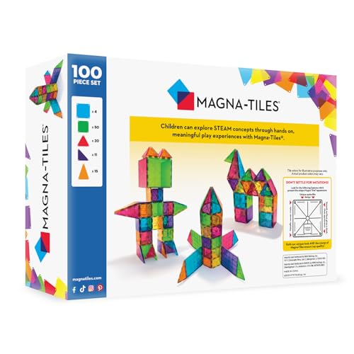 MAGNA-TILES Classic 100-Piece Magnetic Construction Set, The Original Magnetic Building Brand