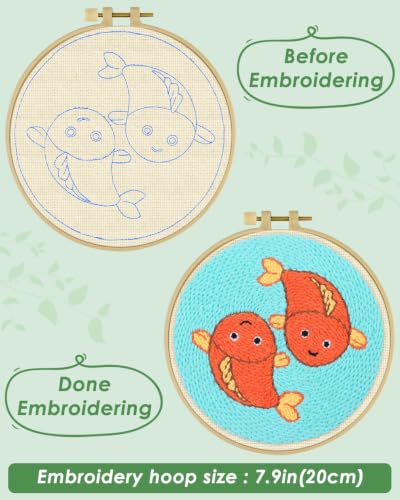 ERKOON Punch Needle Kit Beginners Adults, Zodiac Easy Embroidery Set for Starter Art Craft, Needling Punching Project with Patterns, Tools, Yarns, Hoop, Instruction (Pisces) - color: Pisces