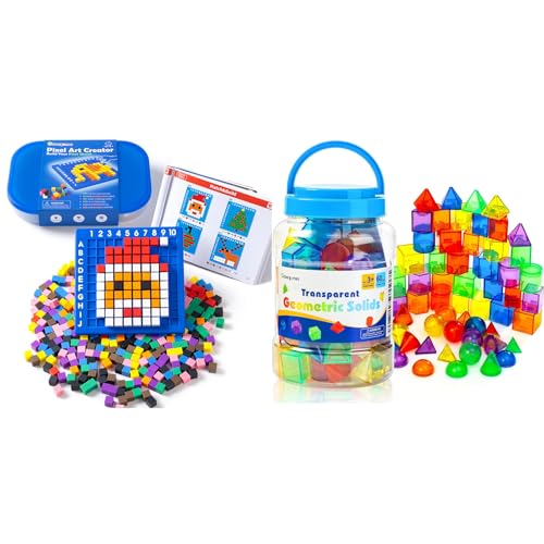 Pixel Art Creator – 400 Hard Plastic Cubes - 60 Pieces 3D Shapes for Teaching - Geometric Solids for Kids, Light Table Manipulatives, Translucent Toy for Light Table