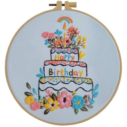 Esffaci Embroidery Starter Kit for Adult Beginner with Birthday Cake Candle Flower Pattern Hand Embroidery Set with Cloth Hoop Needle Threader Floss and Instruction - color: Birthday Cake