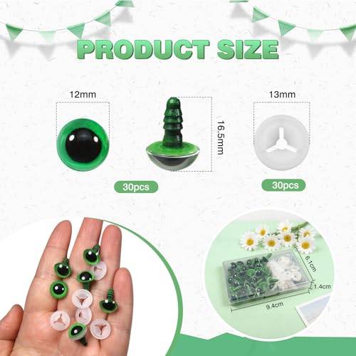 TOAOB 60pcs 12mm Green Safety Eyes for Crocheting Craft Stuffed Animals Eye - color: Green