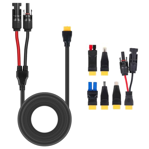 Solar Panel Connector Kit 6 in 1 Cable Solar Connector 14AWG Heavy-Duty Cable Weatherproof for RV Camping Portable Power Staion Generator DC5521 7909 8020 XT60 (33FT) - size: 33FT