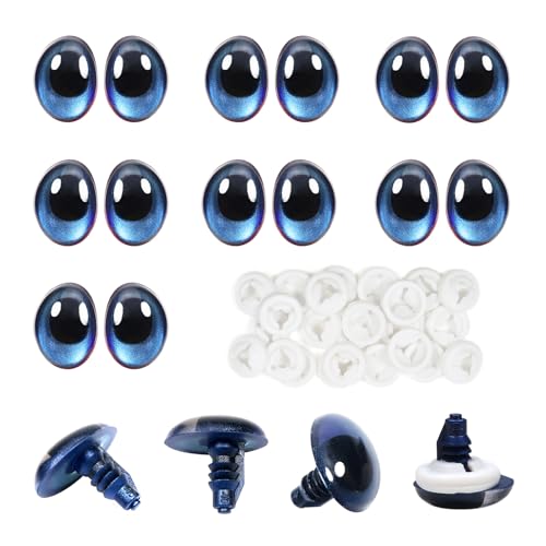 TOAOB 28pcs Plastic Safety Eyes with Washers Dark Blue Oval 13 x 18mm Stuffed Animals Craft Doll Eyes for DIY Amigurumis Crochet Animals Puppet Making - color: Dark blue