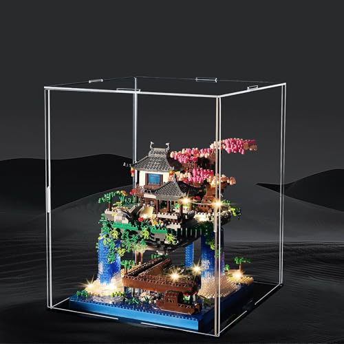 Cherry Blossom Treehouse Micro Mini Building Block Sets with Acrylic Display Box Japanese Bonsai Tree Peach Blossom Pool Architecture Building Model Toy Gift for Adults 2500 Pieces - color: Brown02