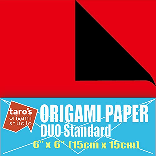 [Taro's Origami Studio] Duo Red/Black (Diffrent Colors On Each Side) Double Sided Standard 6 Inch (15 cm) Kami Paper with Color Change Patterns, 50 Sheets (Made in Japan) - color: Red/Black