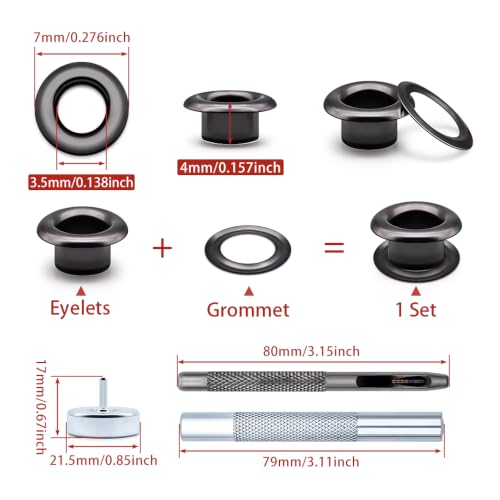 SEMINI 800 Sets 4 Colors 3.5mm Grommet Eyelet Kit with Install Tool Kit - color: 4 Color,3.5mm,800Set