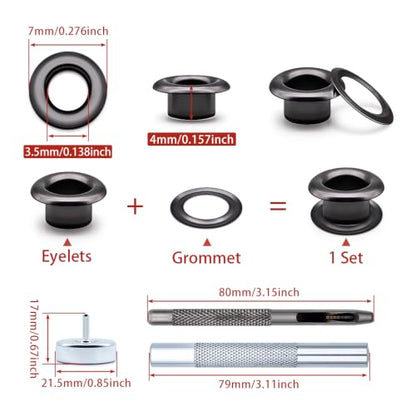 SEMINI 800 Sets 4 Colors 3.5mm Grommet Eyelet Kit with Install Tool Kit - color: 4 Color,3.5mm,800Set