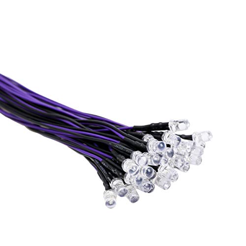 30pcs 12 Volt 5mm UV LED Lights Emitting Diodes Pre Wired 7.9 inch DC 12v Ultravoilet LED Light Clear Lens Small LED Lamps - color: [10] Uv / 30 Pcs, style: 5mm Solid Light