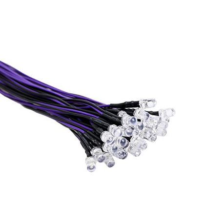 30pcs 12 Volt 5mm UV LED Lights Emitting Diodes Pre Wired 7.9 inch DC 12v Ultravoilet LED Light Clear Lens Small LED Lamps - color: [10] Uv / 30 Pcs, style: 5mm Solid Light