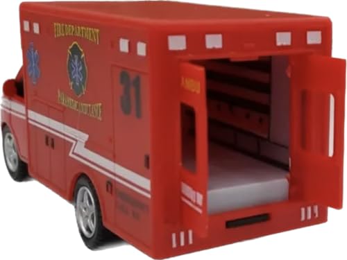 KiNSMART Rescue Team Ambulance 5" Die Cast Metal w/Pullback Action (Red) - color: Red