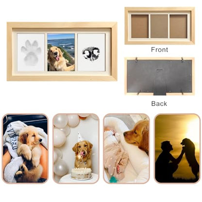 ZAPVLVT Paw Print Impression Kit for Dogs and Cats, 2 Clay, Large Ink Pad, Wooden Picture Frame, Pet Memorial Keepsake, Gift for Pet Owners & Lovers