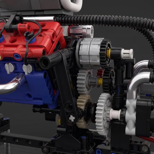 V8 Engine Model Kit, 1151 Pieces, Hand Crank, Transparent Case