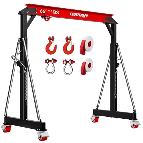 LDHTHOPI 3 Ton Gantry Crane, 6600LBS Adjustable Height 8.53 to 12.47ft with Triangle Base, Portable I-Beam Hoist for Factory, Warehouse, Auto Repair & Construction,Red - color: Red