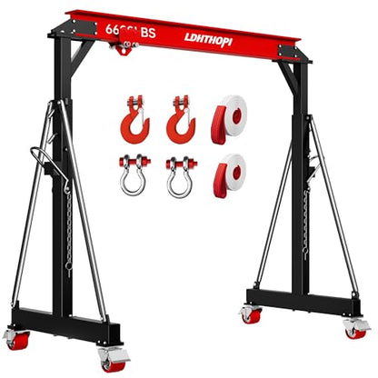 LDHTHOPI 3 Ton Gantry Crane, 6600LBS Adjustable Height 8.53 to 12.47ft with Triangle Base, Portable I-Beam Hoist for Factory, Warehouse, Auto Repair & Construction,Red - color: Red