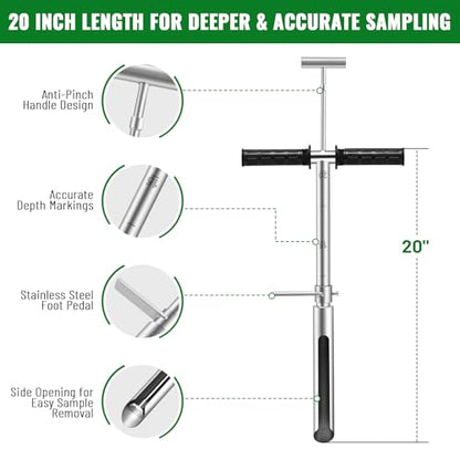 20 Inch Soil Sampler Probe, Stainless Steel Soil Core Sampling Tool with T-Handle, Heavy Duty Soil Probe for Lawn, Garden, Farm & Soil Testing - size: 20 inch