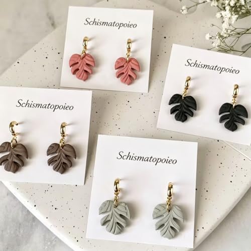 Boho Leaf Polymer Clay Cutters Set - 11Pcs Tropical Leaf Clay Earring Cutters，Tropical Leafs Polymer Clay Set for Jewelry Making, Gift for Wife, Friends, Sisters & Family - color: Swiss Cheese Plant