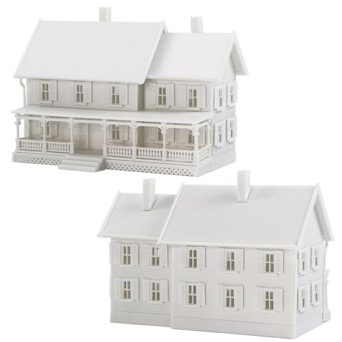 2PCS N Scale Model Blank Buidlings Kit Unassembled House for Model Train Layout Diorama JZN5889JJ (Two-Story with Porch-2PCS) - style: Two-story with Porch-2PCS