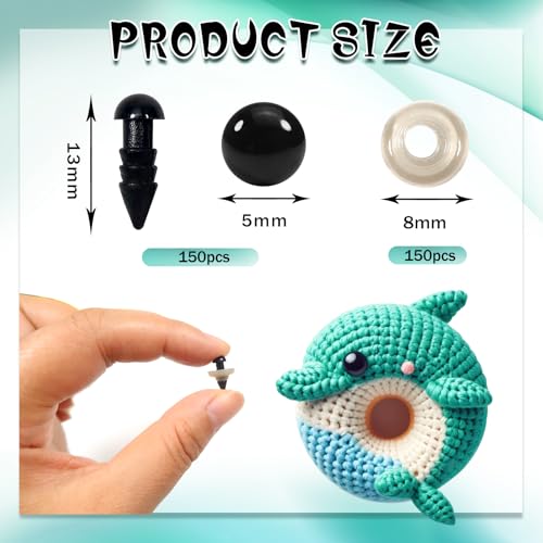 TOAOB 150pcs 5mm Safety Eyes for Amigurumis Craft Crochet Eyes - size: 5mm