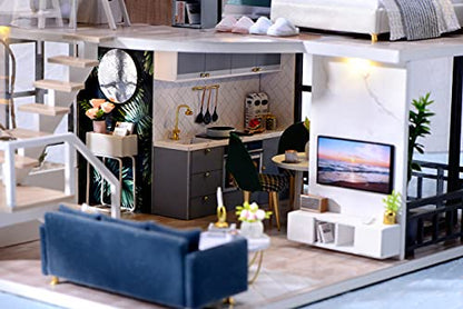 MAGQOO DIY Miniature Dollhouse Kit with Furniture 1:32 Scale Creative Room Mini Wooden Doll House Accessories DIY Miniature House Kit (Satisfied Time) - color: Satisfied Time